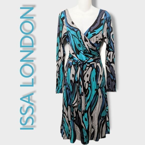ISSA LONDON Opt Art Graphic Print Silk Jersey Wrap Dress 8 - Picture 1 of 9